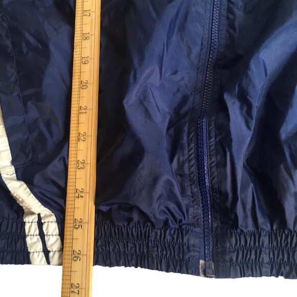 Bike Athletic Jacket Mens Large Green Navy Colorblock Windbreaker Stowaway Hood - Picture 8 of 15